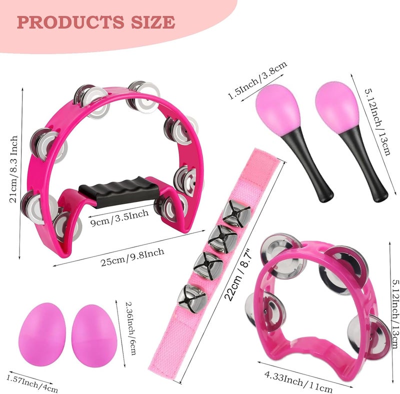 MOONBACK 8 Pcs Tambourines for Adults Metal Jingles Hand Held Percussion Half Moon Tambourine, 4 Bells Tambourine, Wrist Bells, Egg Shakers, Sand Hammer, Hand Percussion Instrument Set for Party, KTV, Church - Image 2